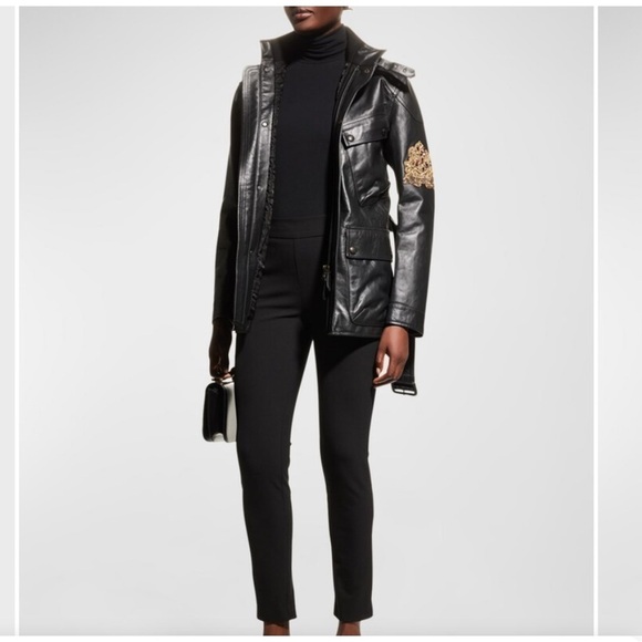 Ralph Lauren Collection Cadena Logo-Patch Belted Leather Moto Jacket - Picture 16 of 16